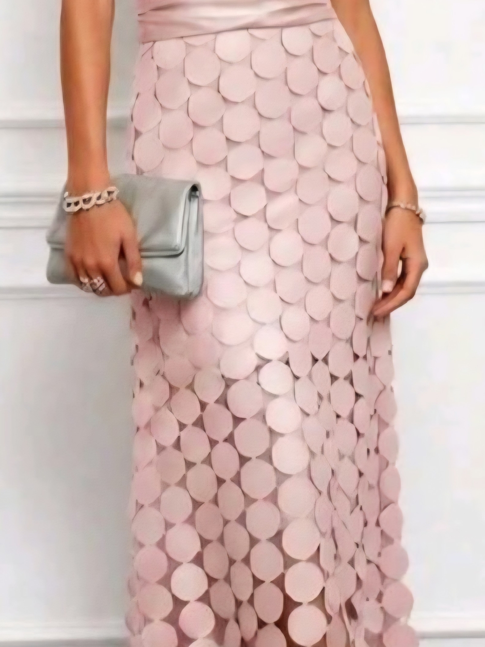 Blush Pink Sequin Circle Applique Midi Dress